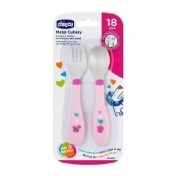 Chicco Metal Cutlery Pink Fork and Spoon
