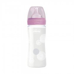 Chicco Well Being Glass Bottle Silicone Pink 240ml